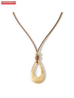 Long Boho Teardrop Pendant Necklace Adjustable Brown Cord